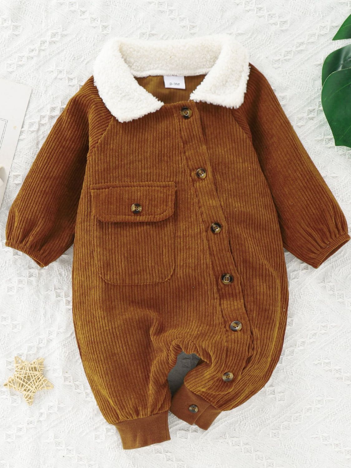 Baby Buttoned Collared Neck Corduroy Jumpsuit - Minihomy