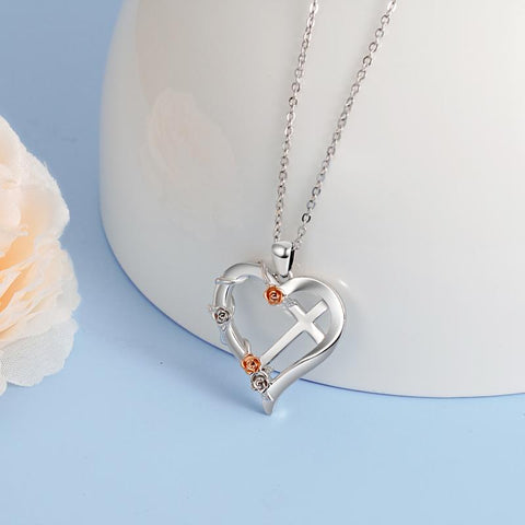 Cross Necklace for Women Sterling Silver Heart Cross Pendant Necklace Jewelry For Women Girls First Communion Easter Gifts