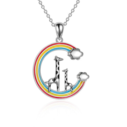 Giraffe Necklace Cute Rainbow Color Dripping Oil Pendant 925 Sterling Silver Giraffe Gifts for Women Girl Mother Birthday Anniversary
