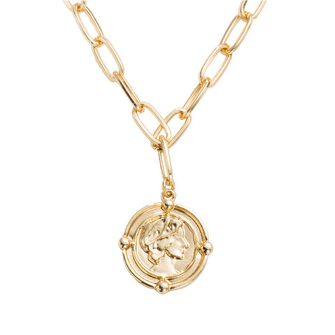 Queen Gold Coin Pendant Fashion Clavicle Chain