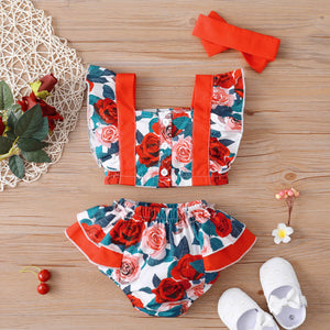 Baby Girl Floral Ruffled Crop Top and Bloomer Set - Minihomy
