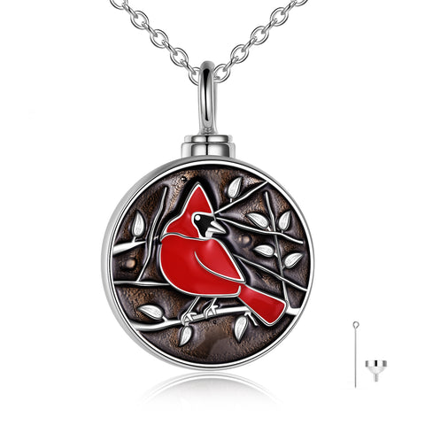 Sterling Silver Cardinal Bird Urn Necklace Cremation Jewelry