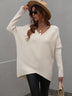 Ribbed V-Neck Open Back Tunic Sweater - Minihomy