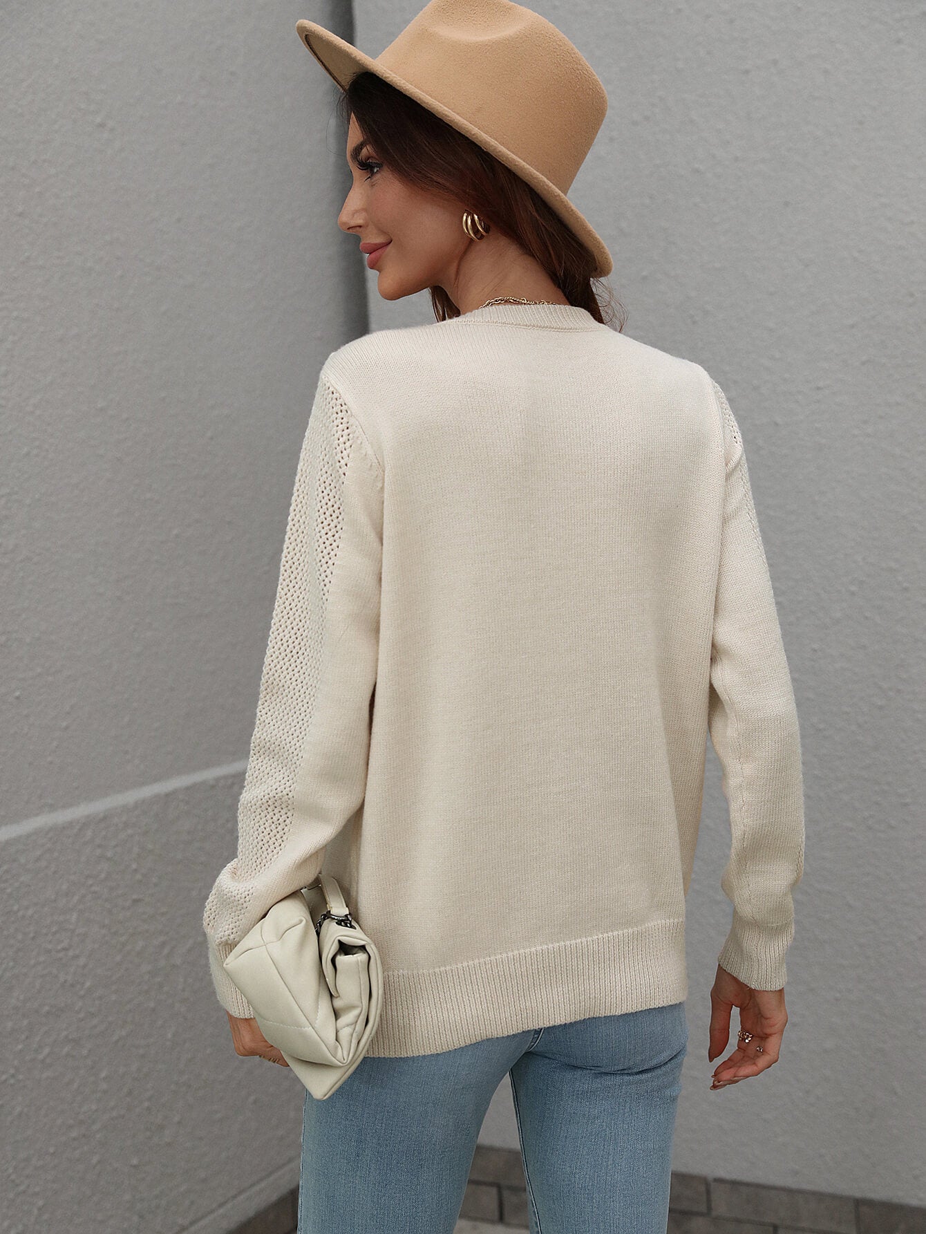 Fringe Detail Ribbed Trim Sweater - Minihomy