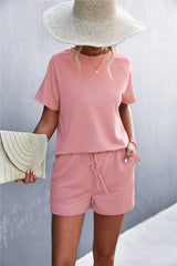 Raglan Sleeve Ruffle Hem Top and Shorts Set with Pockets