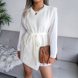 Tie-Waist Sleeveless Side Slit Sweater Vest