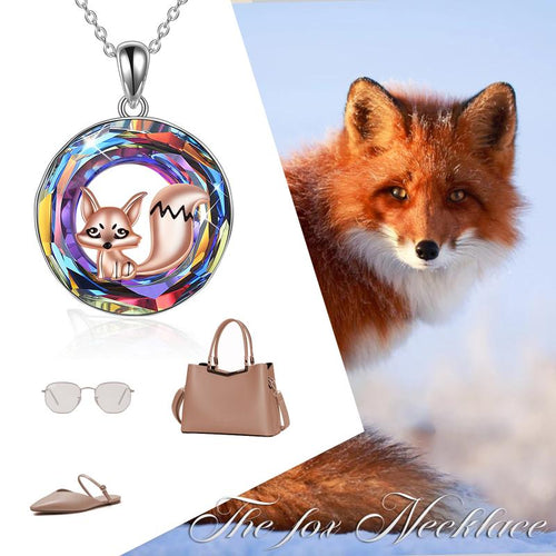 Fox Necklace for Women Sterling Silver Cute Fox Pendant with Circle Crystals