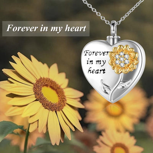 Sterling Silver Sunflower Heart Urn Necklace for Ashes Jewelry