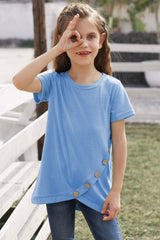 Girls Buttoned Tulip Hem T-Shirt