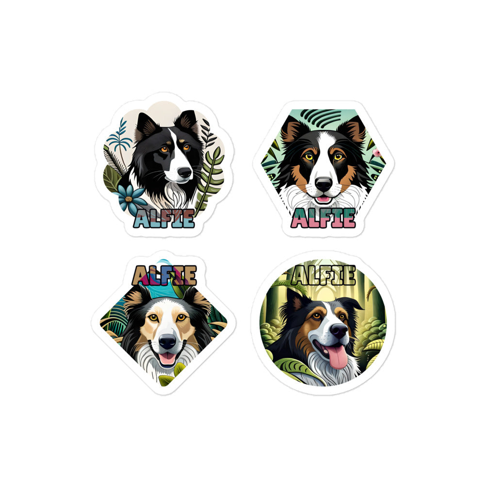 Collie Dog Bubble-Free Stickers - Black and White Alfie Design - Minihomy