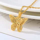 Gold Stainless Steel Stylish Butterfly Necklace Lovely Insect Animal Metal Woman Man Jewelry