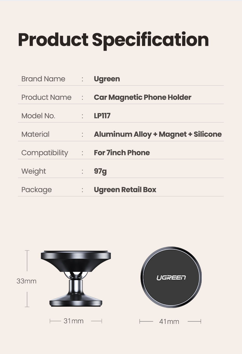 Ugreen Magnetic Phone Holder for iPhone 13 12 Samsung Xiaomi Car Holder for Phone for Dashboard Mobile Phone Holder Stand