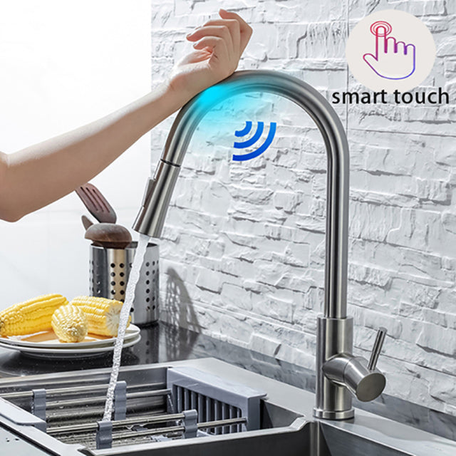 DQOK Kitchen Faucet Pull Out  Brushed Nickle Sensor Stainless Steel Black Smart Induction Mixed Tap Touch Control Sink Tap