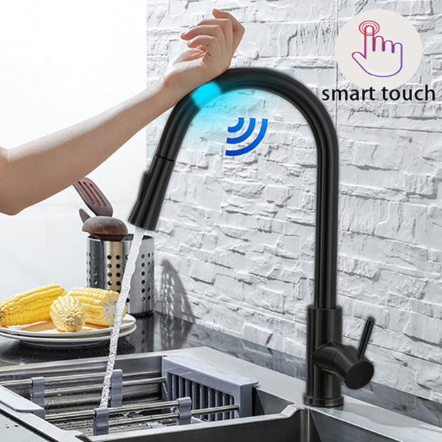 DQOK Kitchen Faucet Pull Out  Brushed Nickle Sensor Stainless Steel Black Smart Induction Mixed Tap Touch Control Sink Tap