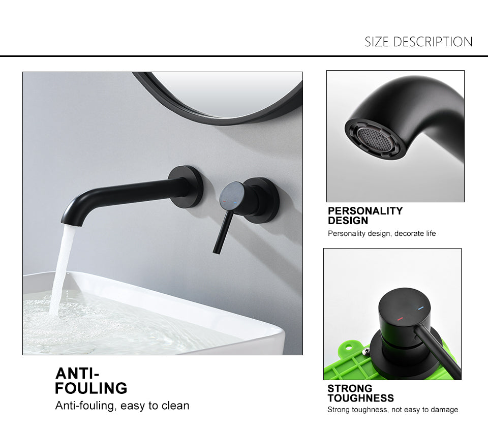 Black Mixed Type Single Handle Wll Mounted One Hole Installation Bathroom Shower Kitchen WC Sink Faucet - Minihomy