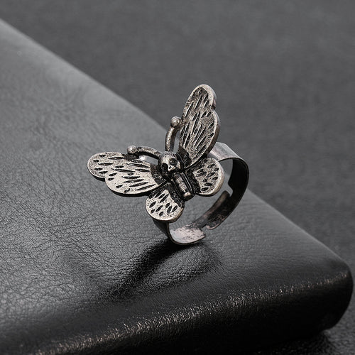 Vintage Punk Butterfly Skull Ring Open Adjustable Strange Ghost Gothic Insect Ring For Women