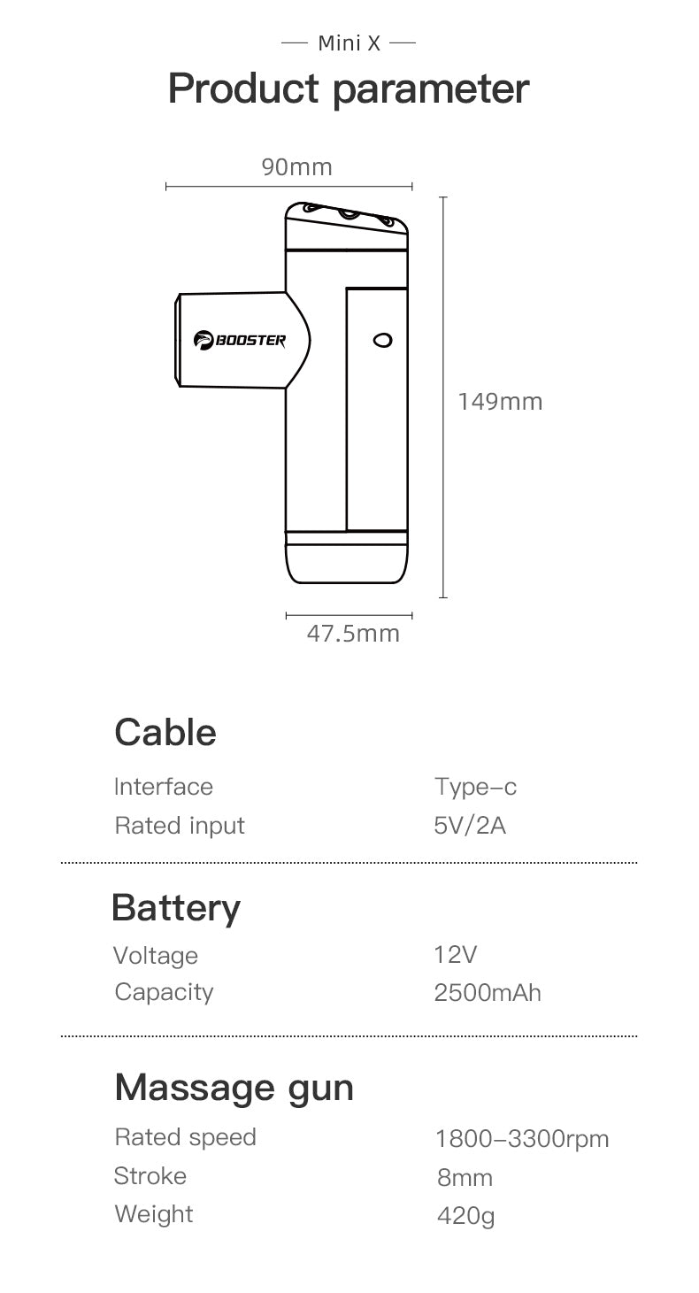 Booster Mini X Massage Gun Percussion Back and Neck Massager Electric Vibrators Portable Fitness Mini Body Massage Machine
