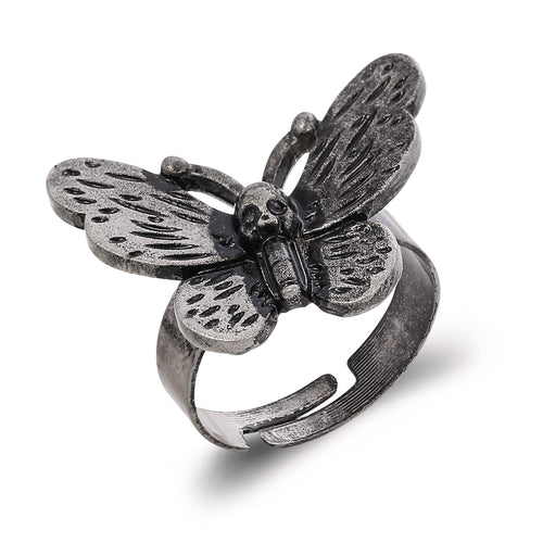 Vintage Punk Butterfly Skull Ring Open Adjustable Strange Ghost Gothic Insect Ring For Women