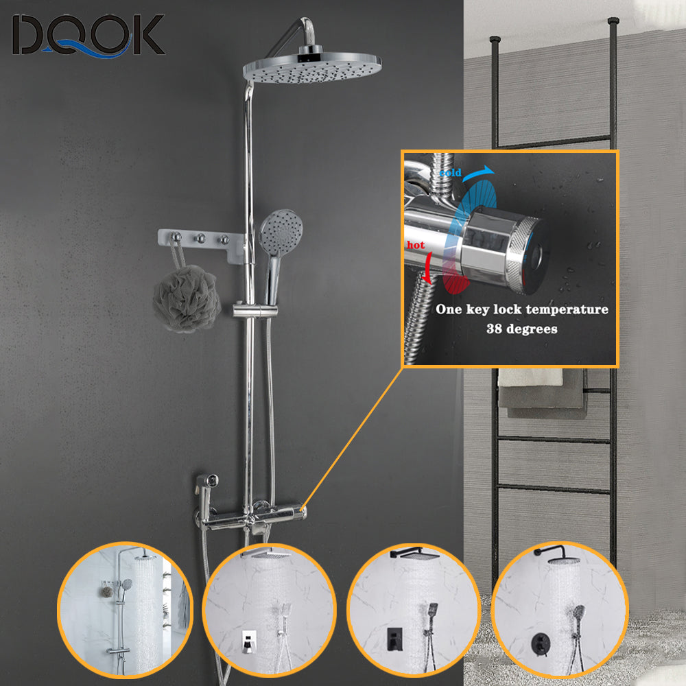 DQOK Thermostatic Shower Faucet Chrome  Bathroom  Shower Mixer Set Waterfall Rain Shower System Bathtub Faucet Taps