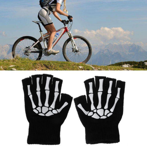 Unisex Adult Halloween Skeleton Skull Half Finger Stretch Gloves