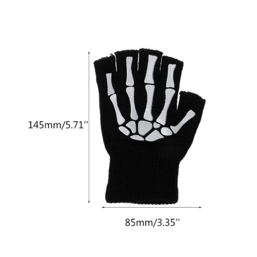 Unisex Adult Halloween Skeleton Skull Half Finger Stretch Gloves