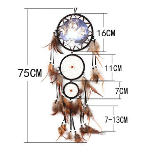 Handmade Feather Dream Catcher Brown Wolf Pattern Wind Chimes For Wall Hanging Ornments Car Home Decoration