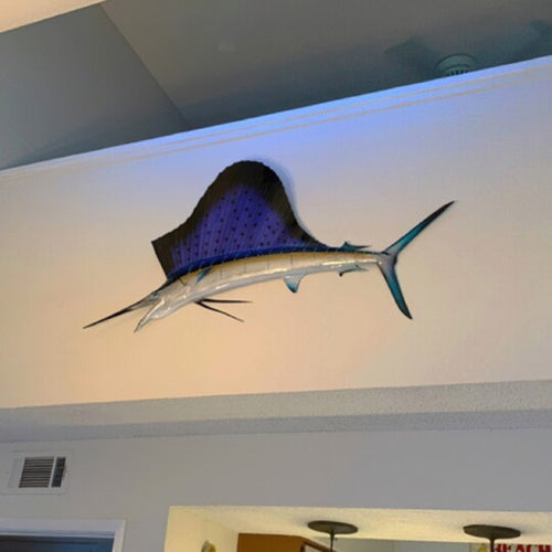 Wrought Iron Shark Pendant Metal Wall Mural Home Living Room Background Ornament
