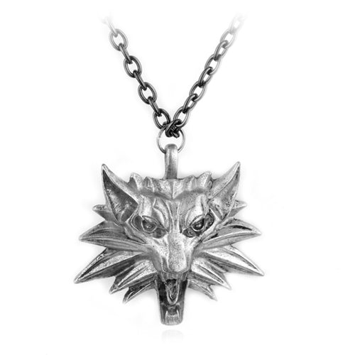 Vintage Wolf Head Pendant Necklace Wicher Wild Hunt Medallion Animal Jewelry Accessories for Men Boys