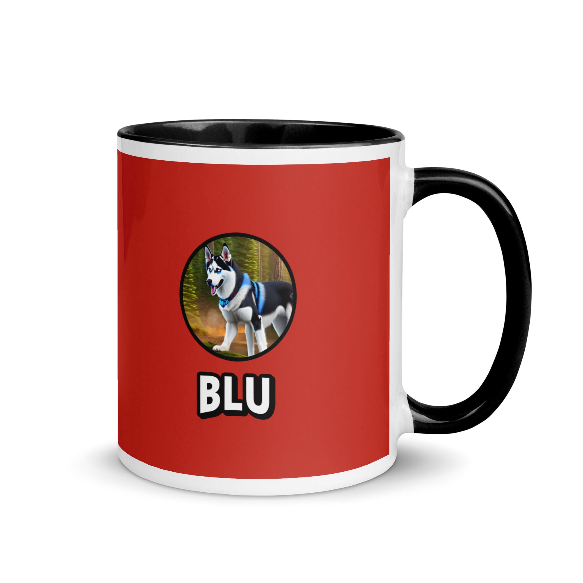 "Blu" the Husky's Red Exterior and Black Interior Coffee Mug